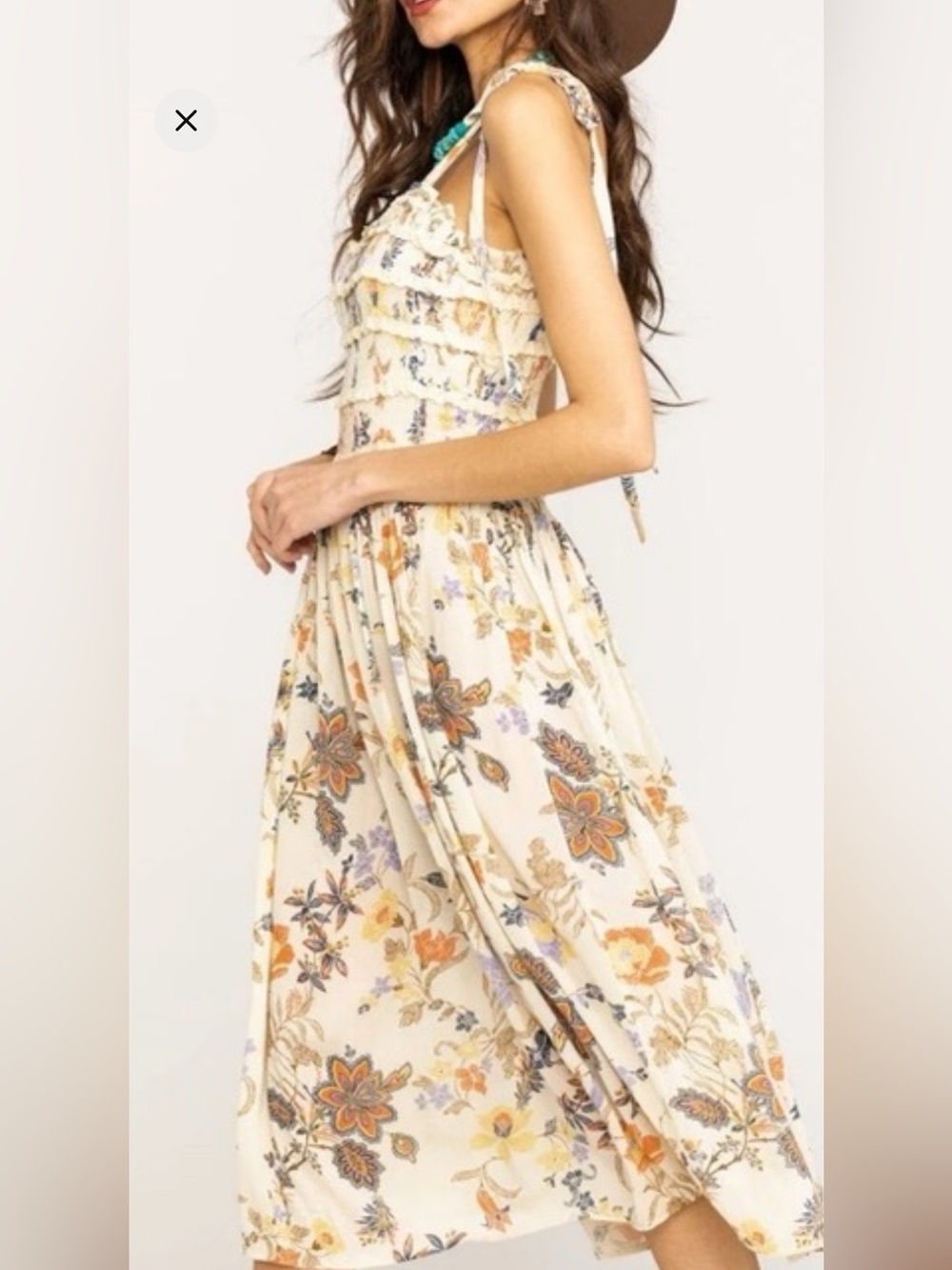 Free People Cream Floral Maxi Dress Sz M